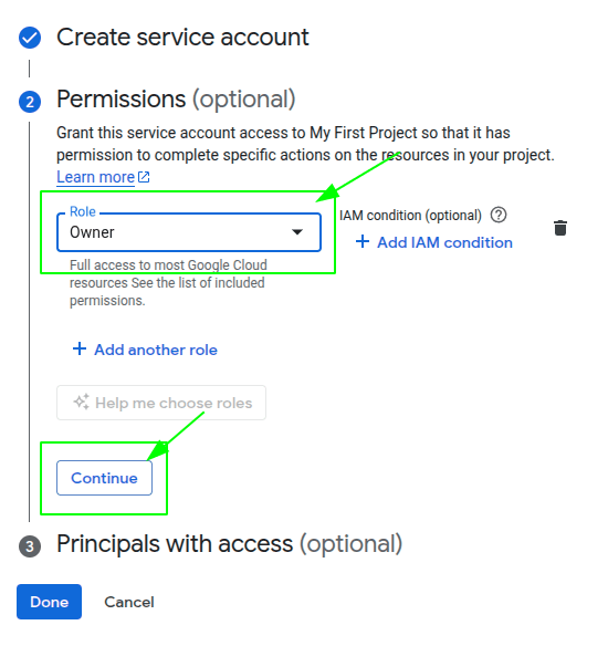 Google Cloud Platform create new Service Account step 3