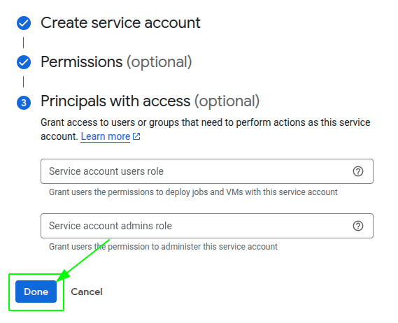 Google Cloud Platform create new Service Account step 4