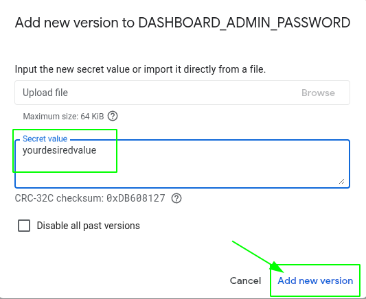 Google Cloud Platform Secrets Manager New Version Secret Create