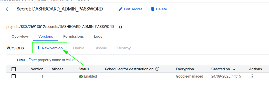 Google Cloud Platform Secrets Manager New Version Secret