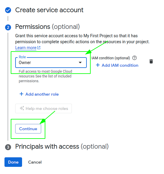 Google Cloud Platform create new Service Account step 3