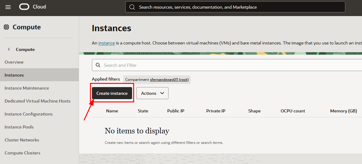 OCI create instance
